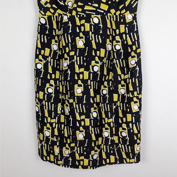 Milly Black and Yellow One Shoulder Geometric Silk Blend Mini Dress Size 8 - Picture 3 of 8